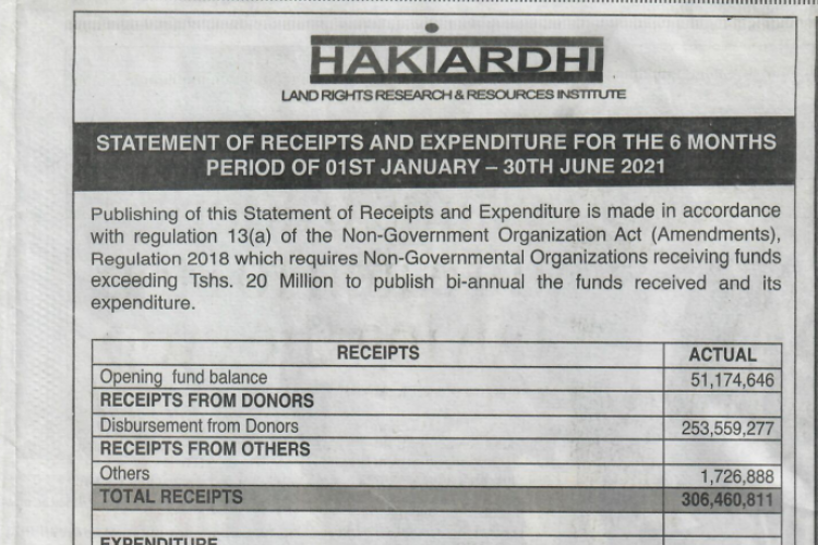 Statement F Receipts And Expenditure For 6 Months 2021